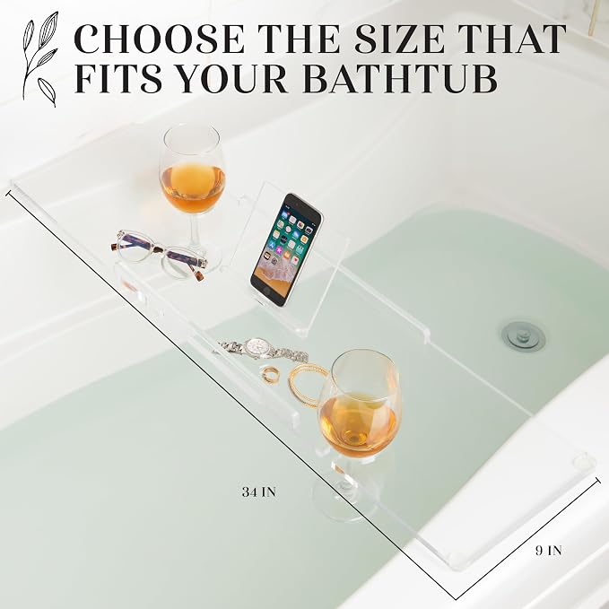 34" Supreme Plus- Luxury Bathtub Tray Caddy- 3/8" Thick, Acrylic Bathtub Caddy - Image 3