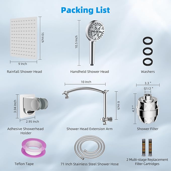 Hibbent All Metal 10'' Dual Filtered Rainfall Shower Head Combo, High Pressure - Image 8