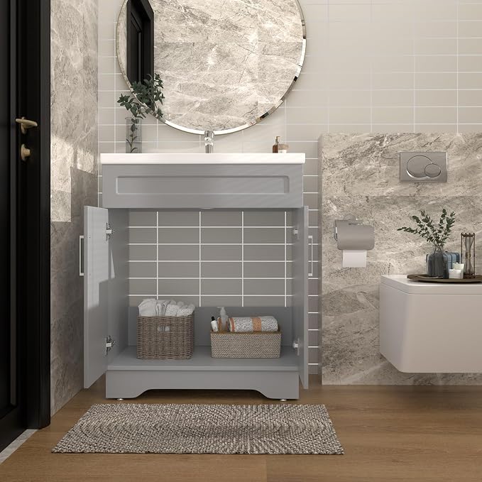 Bathroom Vanity with Ceramic Sink, Bathroom Vanity Cabinet with 2 Doors - Image 7
