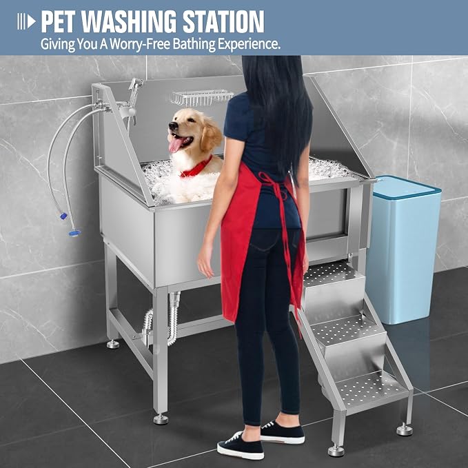 38" Dog Washing Station, Professional Stainless Steel Dog Bathing Station - Image 6