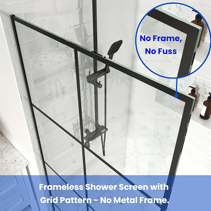 30" W x 76" H Frameless Shower Screen, Fixed Glass Panel - Image 4
