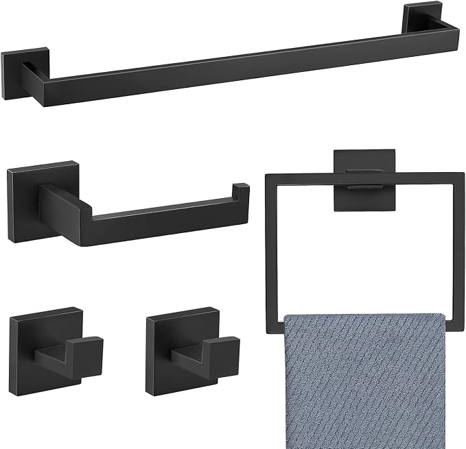 5 Pieces Bathroom Hardware Accessories Set Black Towel Bar Set Towel Holder by TNOMS