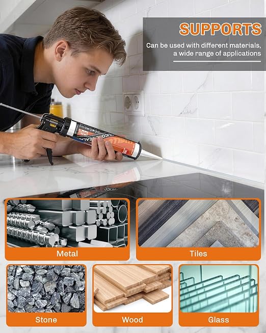 WELLUCK Clear Silicone Caulk, 100% Waterproof Silicone Sealant Adhesive Caulking - Image 5