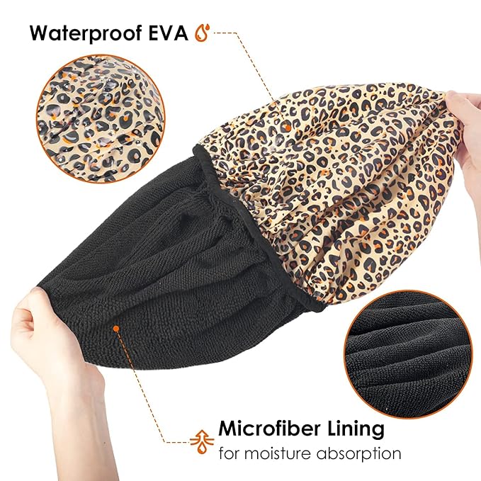 Auban Shower Cap, Shower Cap for Women Terry Cloth Lined EVA Exterior Reusable - Image 4
