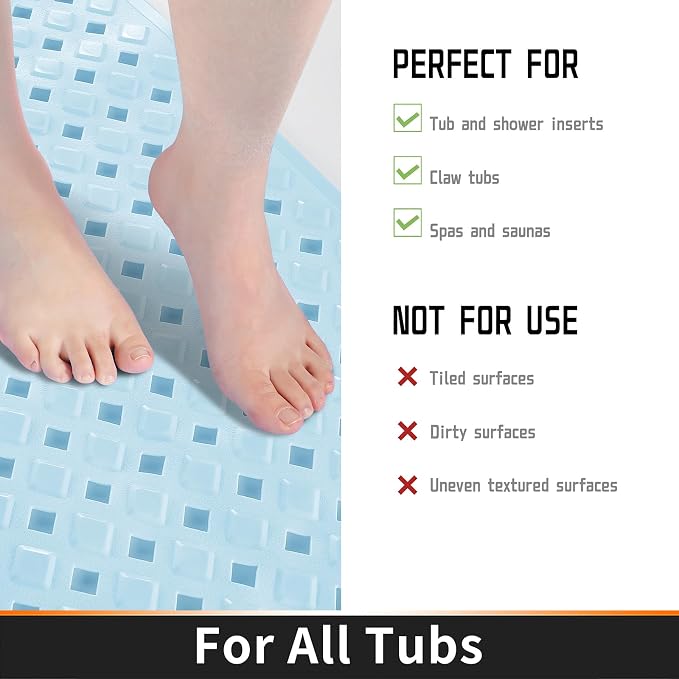 Yimobra Non Slip Bath Mat, Super Strong Suction Cups, 34.5"x15.5"Long Tub Mat - Image 4