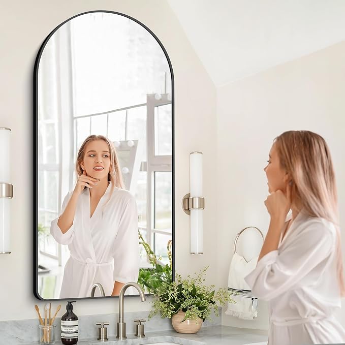 GLASHOM Arched Bathroom Mirror, Wall Mounted Mirror, Vanity Wall Mirror Metal - Image 6