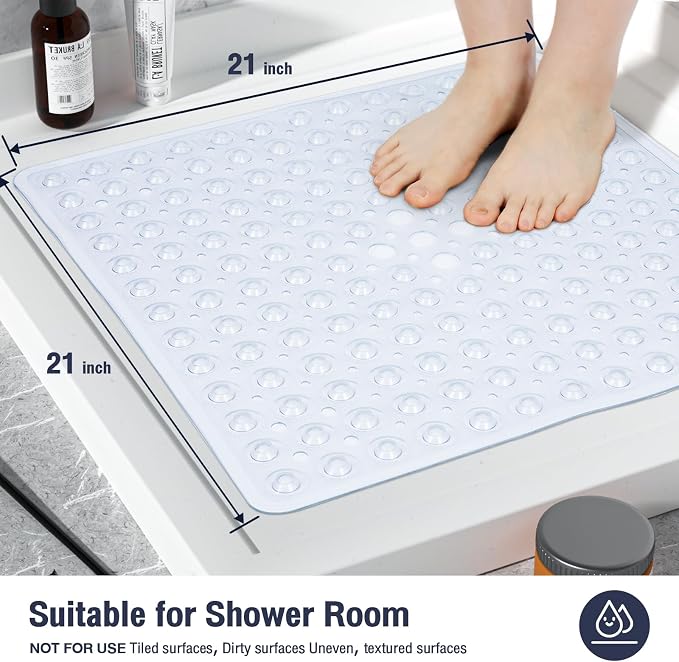 Clear Square Shower Mat Bathtub Mat Non Slip 21x21 Inch, Square Bath Mat - Image 2