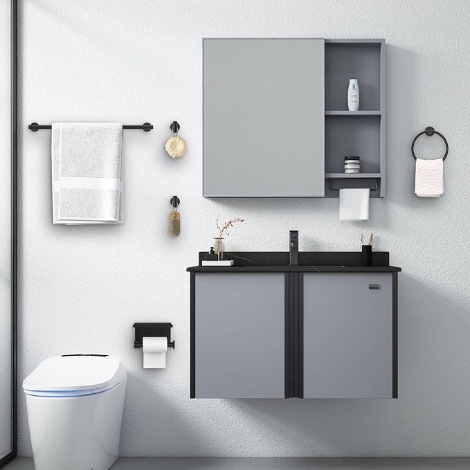 Matte Black Towel Bar Set 5 Pieces Bathroom Hardware Accessories Set Round - Image 7