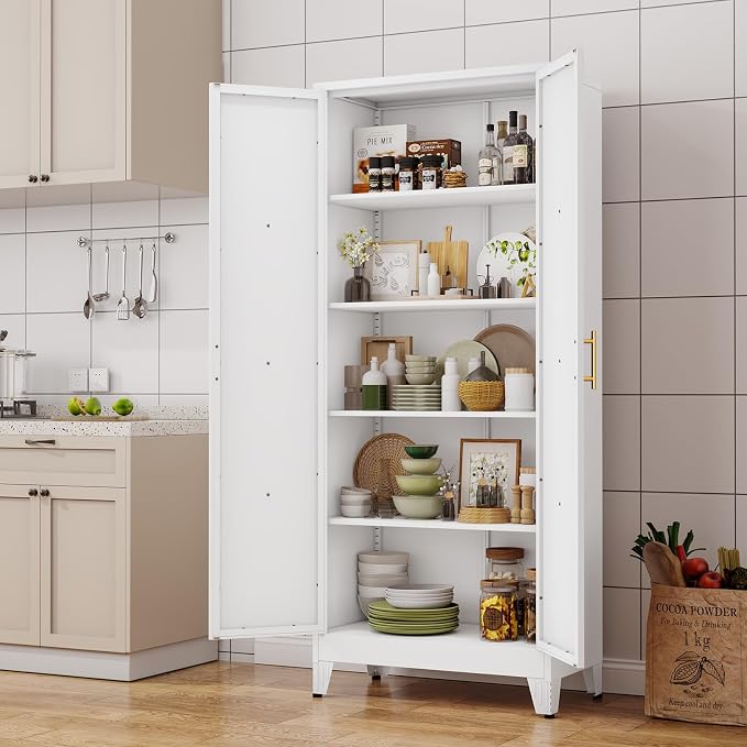 71" H Metal Kitchen Pantry Storage Cabinet, Freestanding Cupboard - Image 2