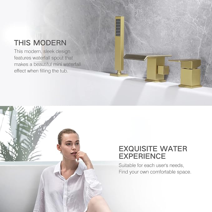 TapLong Roman Tub Faucet Waterfall Tub Filler Waterfall Deck Mount Bathtub - Image 7