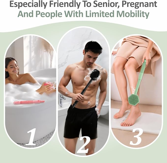 Silicone Back Scrubber & Soft Bath Glove 2PCS, 360° Anti-Slip Hand-fit Silicone - Image 8