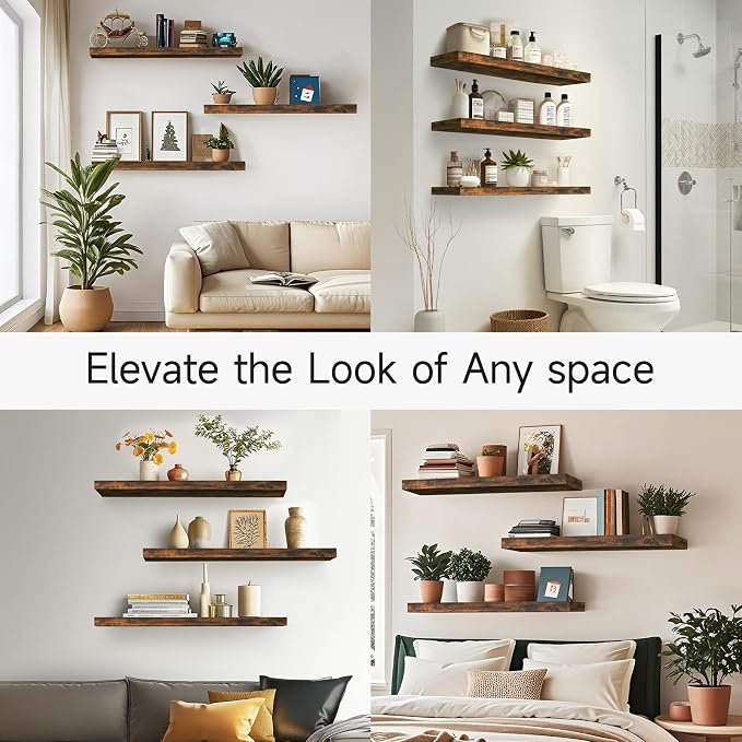 BAYKA Floating Shelves for Wall, 36 inches Wall Mounted Wood Shelves for - Image 7