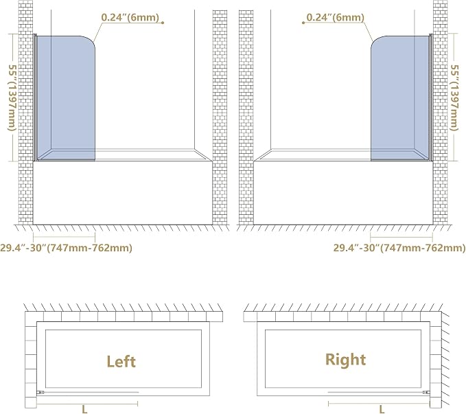 Shower Frameless Glass Door for Bathtub, 30”×55” Hinged Tub Shower Screen - Image 7