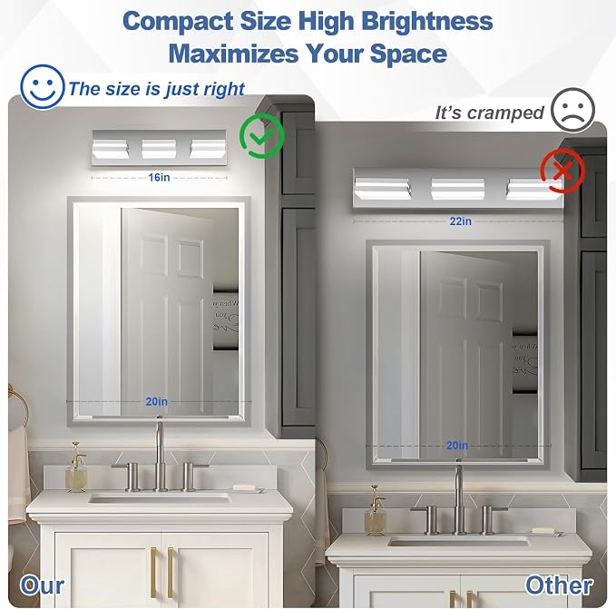 Modern LED Small Bathroom Lights Fixtures, Stainless Steel Chrome Acrylic Wall - Image 3