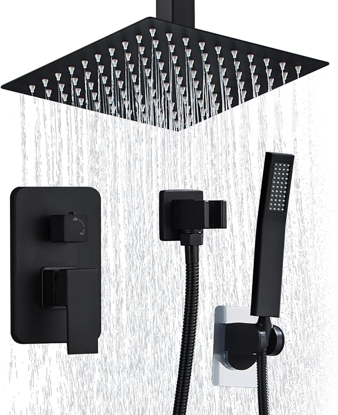 10 Inch Shower Faucet Set Ceiling Mount, High Pressure Rainfall Shower System by RTOBWEYE