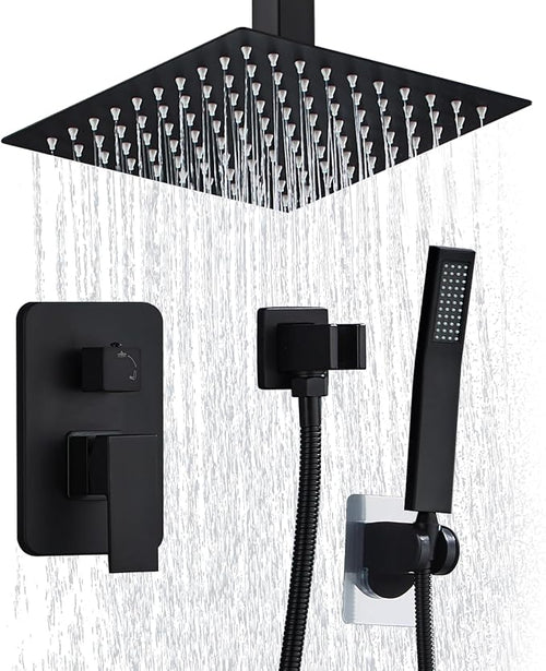 10 Inch Shower Faucet Set Ceiling Mount, High Pressure Rainfall Shower System by RTOBWEYE