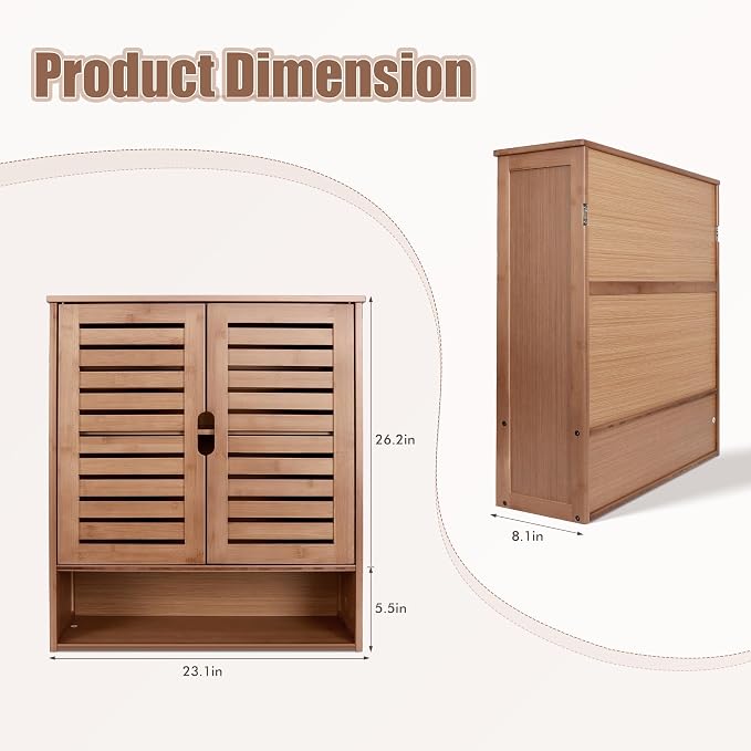 HYNAWIN Bamboo Wall Cabinet, Over Toilet Bathroom Furniture, Wall Mounted - Image 3