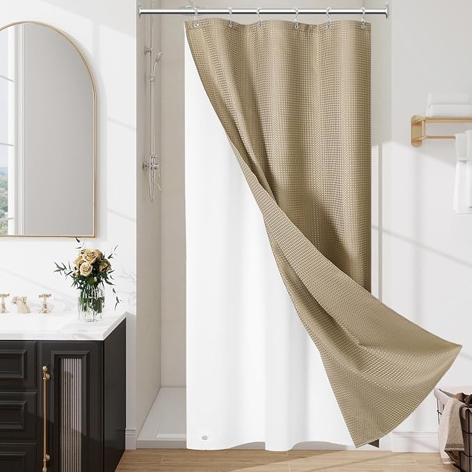 3 in 1 Stall Half Size Beige Shower Curtain Set-36 W x 72 H, Tan Waffle by Unknown