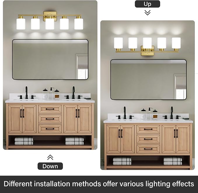 Brushed Gold Bathroom Light Fixtures, 5-Light Modern Vanity Light Over Mirror - Image 4