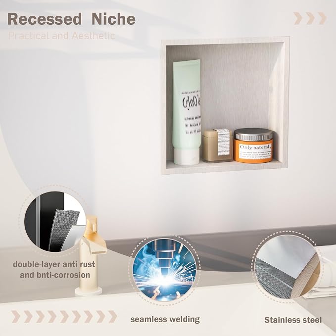 No Tile Needed Shower Niche for Bathroom Storage, Recessed Wall Niche, Shower - Image 4