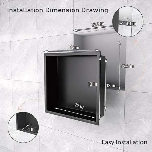 12x12 Matte Black Shower Niche - Image 2
