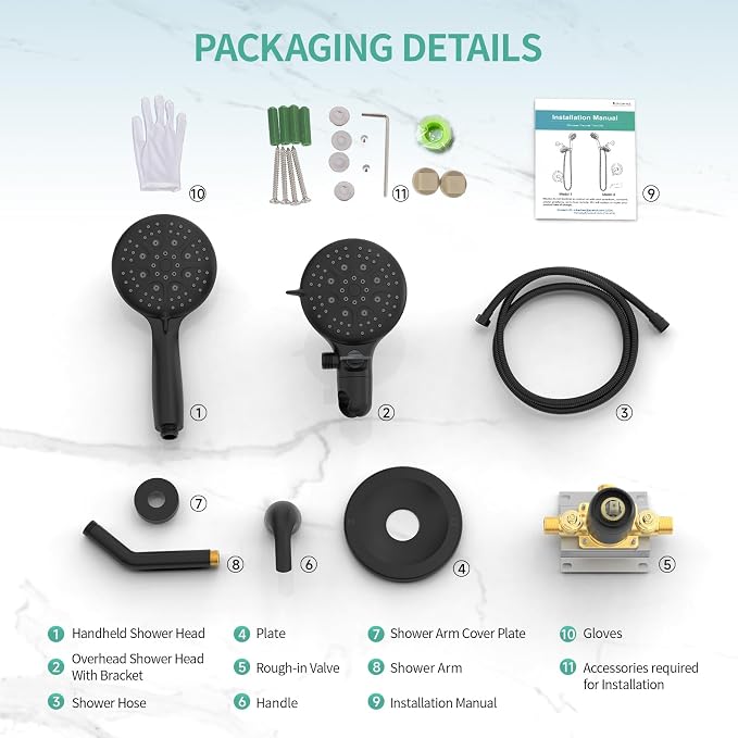 SR SUN RISE 6-Spray Shower Faucet 3-Way Combo Shower Head and Hand Held Shower - Image 9