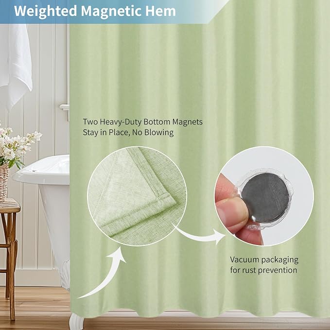 2-in-1 Waterproof Fabric Shower Curtain or Liner, Linen Textured, Breathable - Image 7