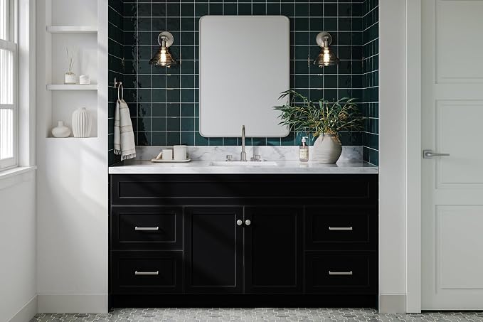 ARIEL Hamlet 67" Black Bathroom Vanity, 1.5" Edge Italian Carrara Marble - Image 2