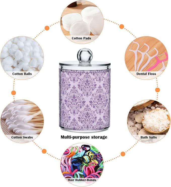 MNSRUU 2 Pack Qtip Holder Organizer Dispenser Purple Morden Floral Bathroom - Image 4