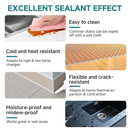 White Silicone Caulk for Bathroom & Kitchen, Waterproof Silicone Sealant for - Image 5