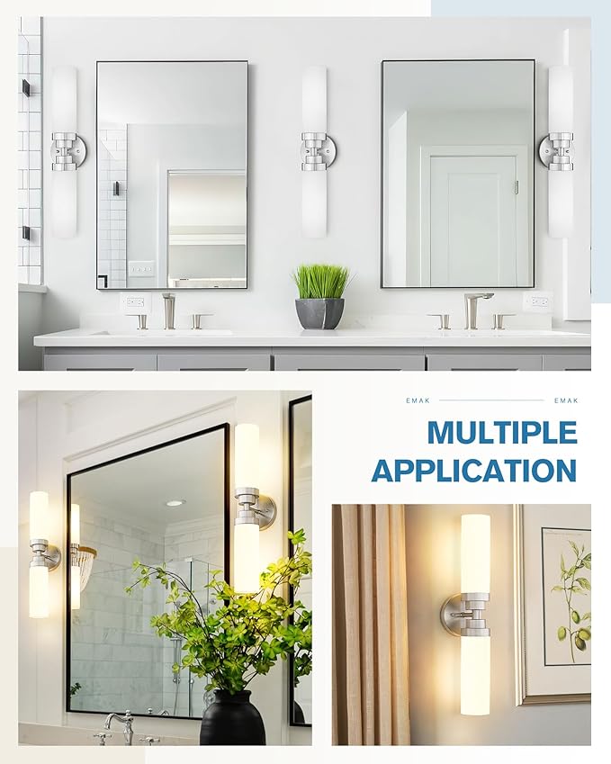 Emak Modern Brushed Nickel Bathroom Light Fixtures, 2-Light Vanity Lights - Image 5