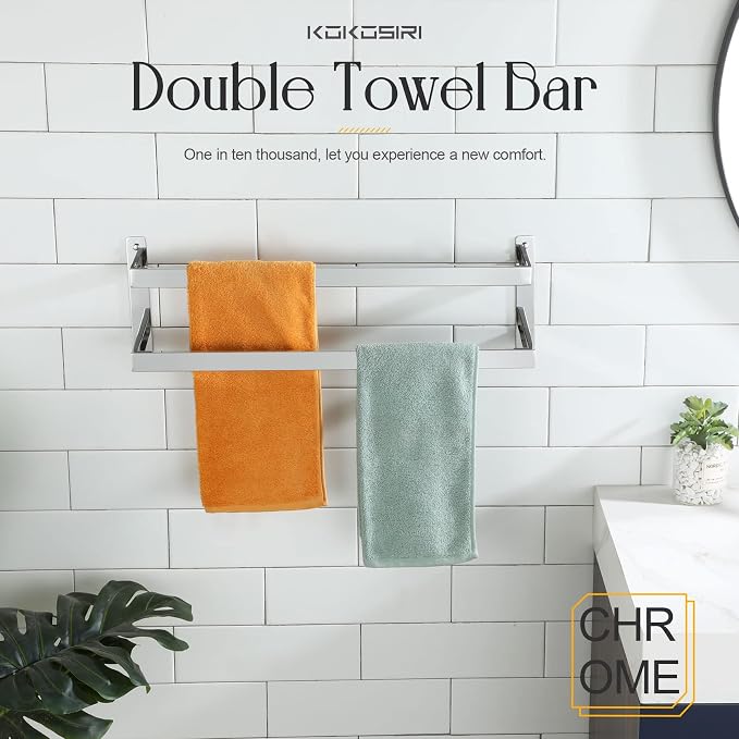 KOKOSIRI Towel Bars Bath Towel Holders 24 Inches Chrome Bathroom 2-Tiers Ladder - Image 9