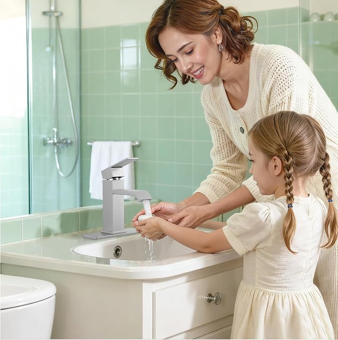 Single Handle Bathroom Faucets, HURRAN Brushed Nickel Bathroom Sink Faucet - Image 7