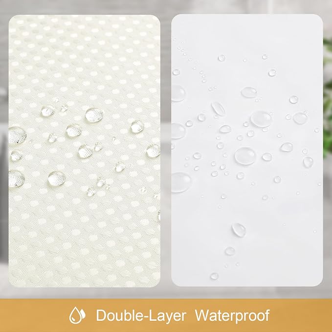 3 in 1 Long Cream Shower Curtain Set-72 W x 78 H, Ivory Waffle and PEVA Liner - Image 6