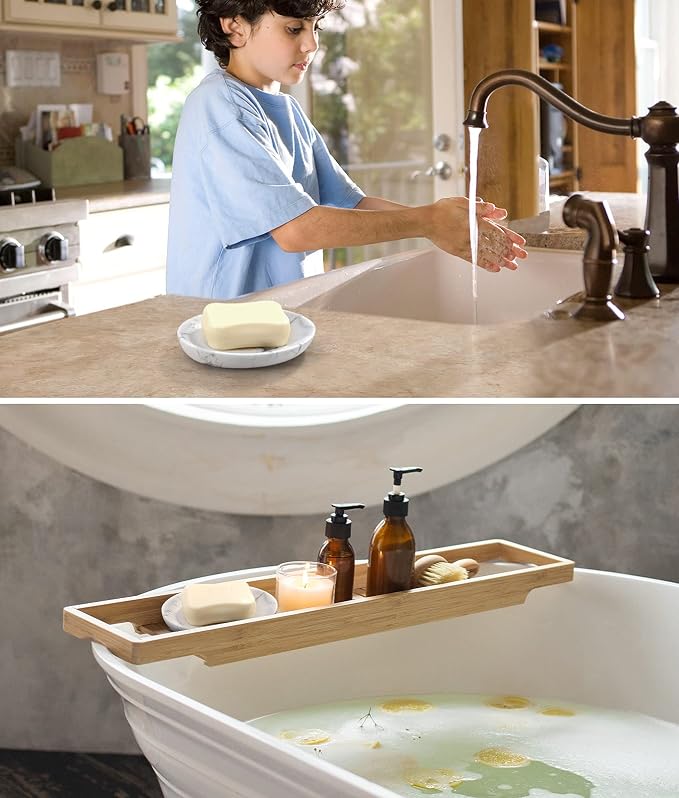 Luxspire Soap Dish 2 Packs, Resin Soap Tray Soap Holder Container Box, Marble - Image 5
