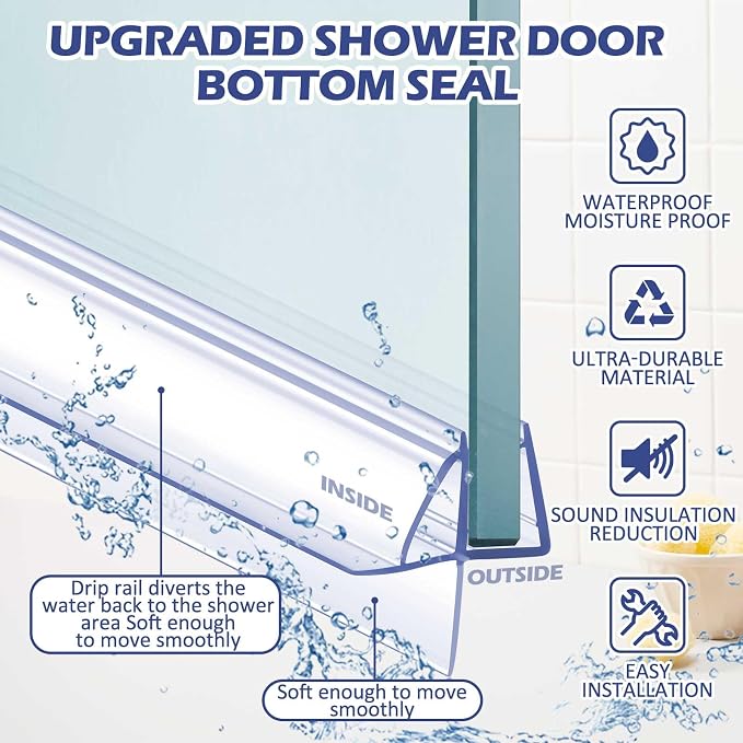 Frienda 4 Pcs Shower Door Bottom Seal 1/4" x 36'' Clear PVC Glass Door Sweep - Image 5