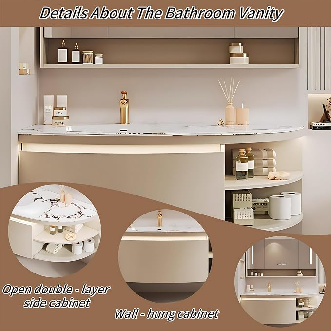 54IN Floating Bathroom Vanity, Wall Mounted Wood Sink Cabinet - Image 4