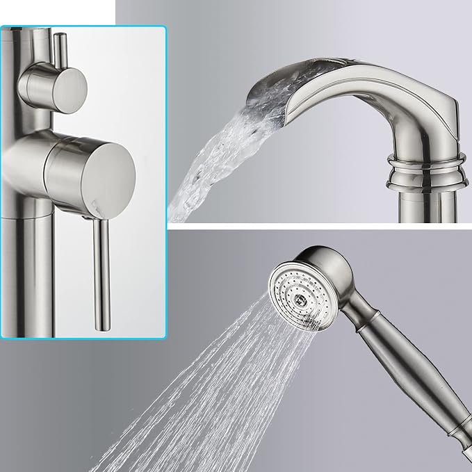 Senlesen Brushed Nickel Bathroom Single Handle Freestanding Bathtub Faucet - Image 4