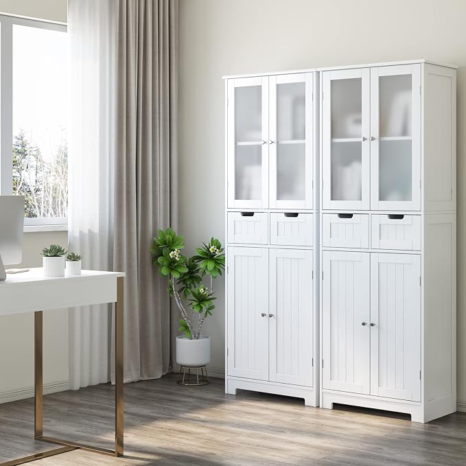 HORSTORS 67" Tall Bathroom Storage Cabinet, Freestanding Linen Cabinet - Image 7