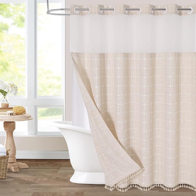 MitoVilla No Hooks Required Farmhouse Shower Curtain by MitoVilla