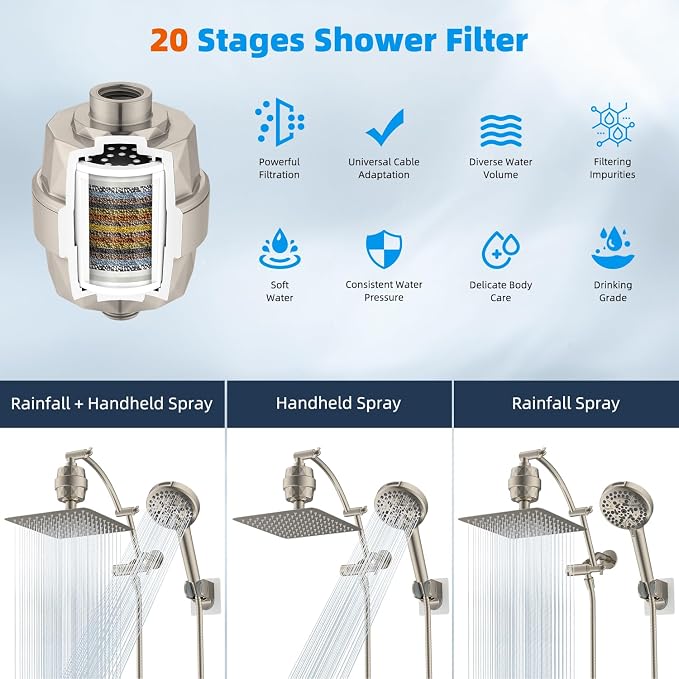 Hibbent All Metal 10'' Dual Filtered Rainfall Shower Head Combo, High Pressure - Image 7