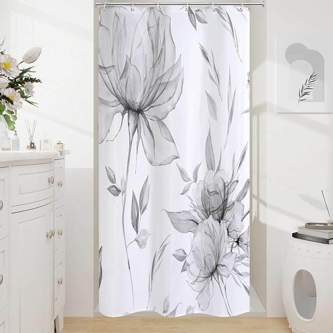 Small Stall Boho Watercolor Floral Shower Curtain 36 x 72, Artistic Narrow Half by Decorateyourhome