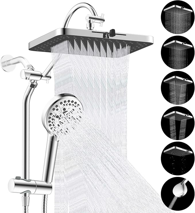 Hibbent Upgraded cUPC Certified 13'' Shower Head Combo, High Pressure 5 Spray by Hibbent