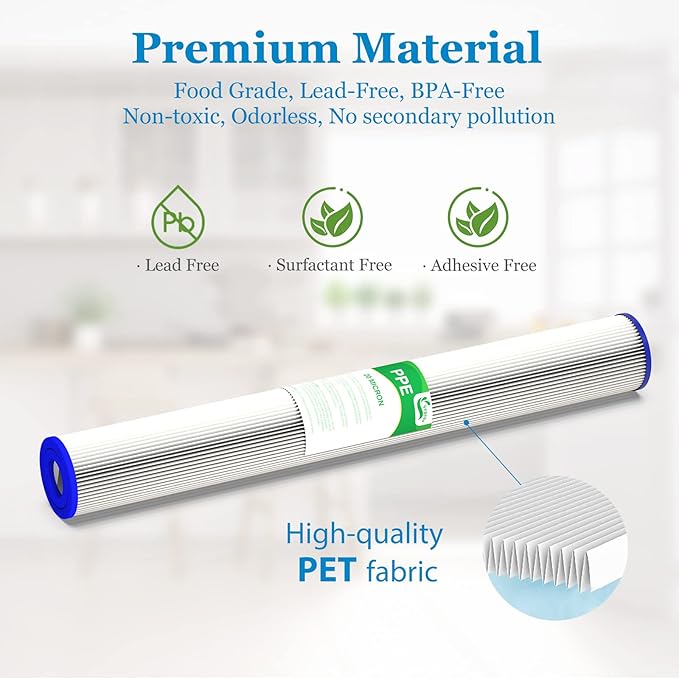 20 Micron 20-Inch Whole House Water Filter Replacement Cartridge, Pleated - Image 4