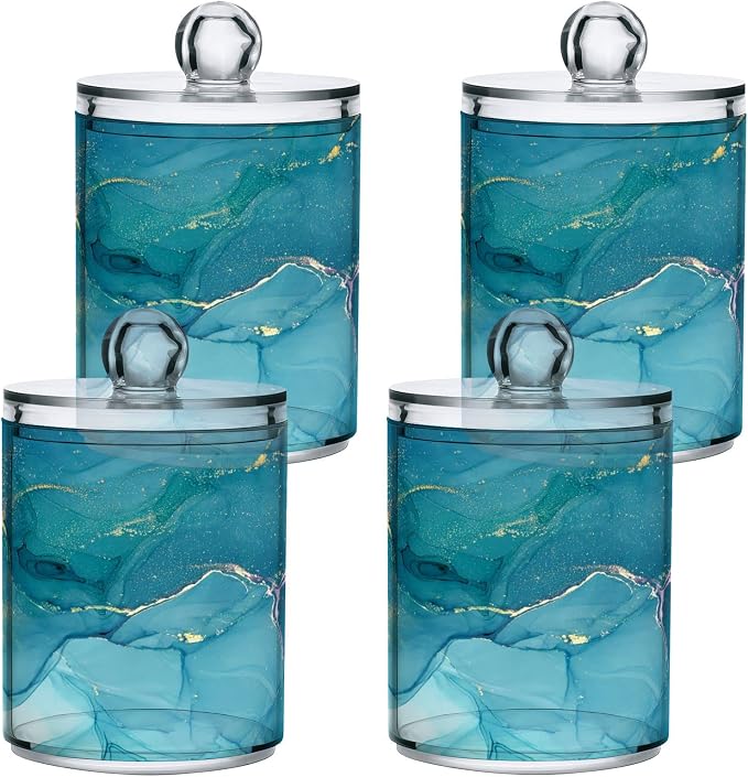 MNSRUU 4 Pack Qtip Holder Organizer Dispenser Blue Marble Abstract Fluid Art - Image 2