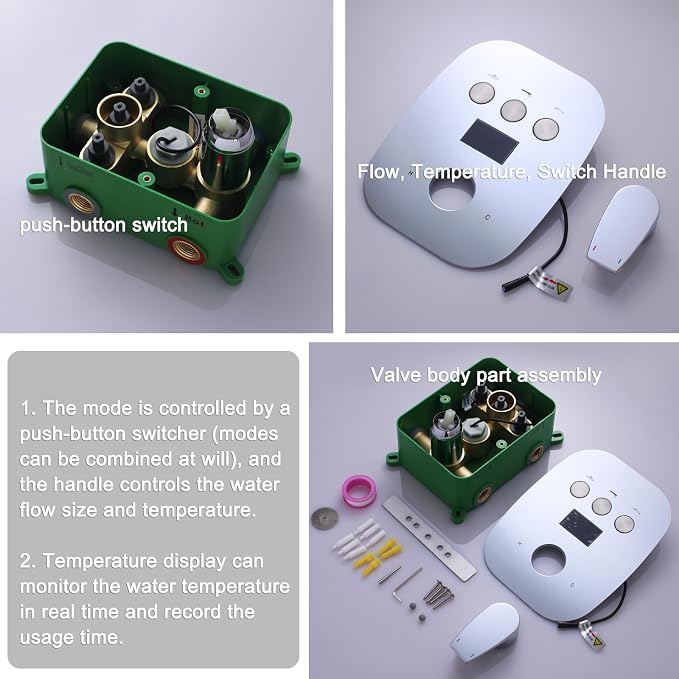 Chrome Shower System Set Temperature Display Push Button Shower Faucet - Image 5