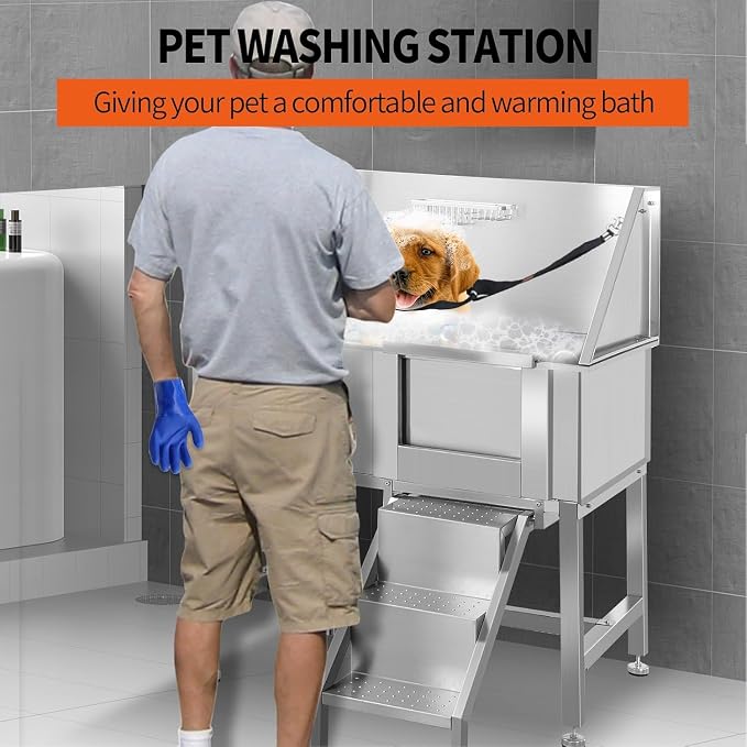 38 Inch Professional Dog Wash Station, Stainless Steel Dog Grooming Tub - Image 3
