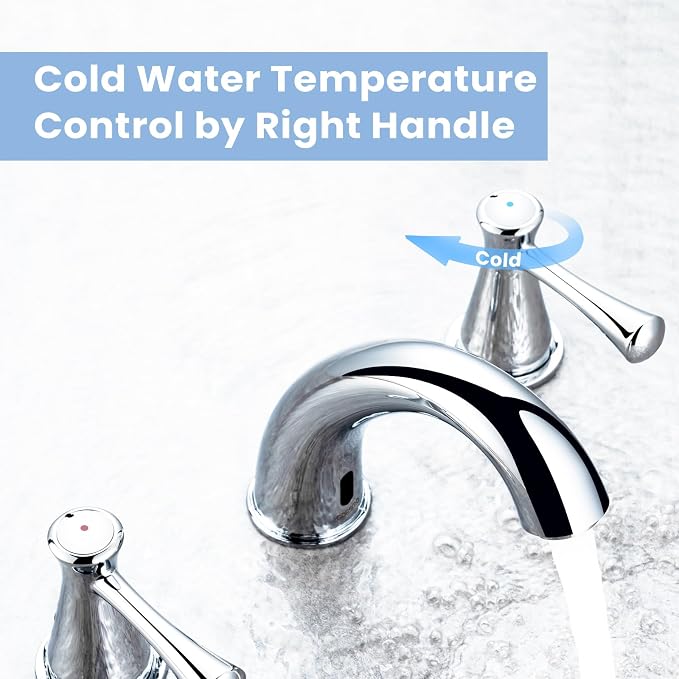 Touchless Bathroom Faucet for 3 Holes 3 Handles, Controlling Temperature & - Image 3