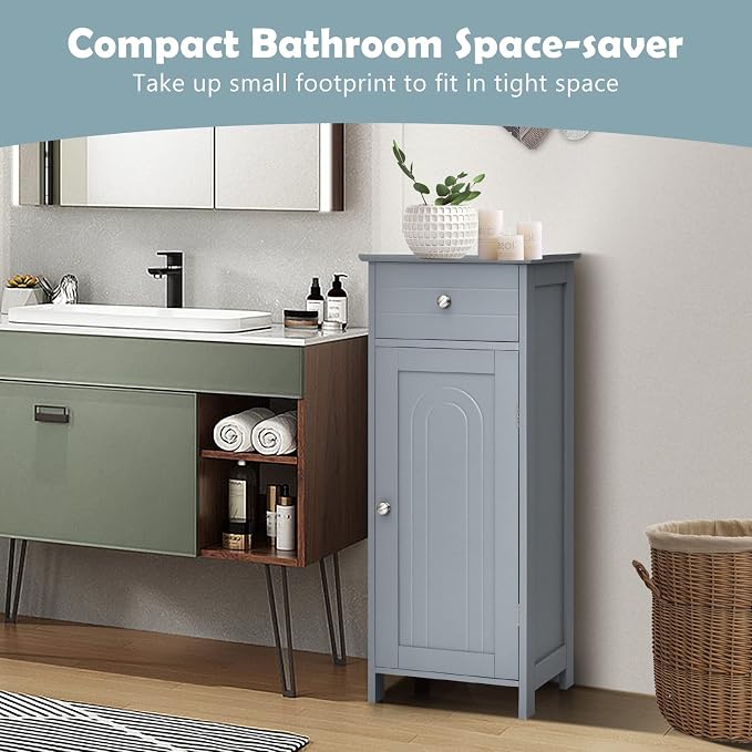 COSTWAY Bathroom Storage Cabinet, Single Door Floor Cabinet - Image 3