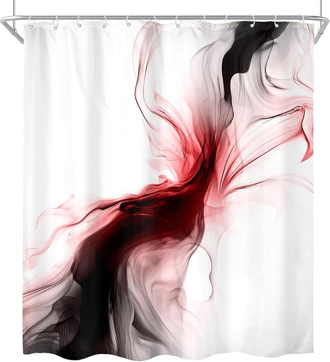Cinbloo Black and Red 60Wx72H Shower Curtain Burgundy Abstract Modern Ombre - Image 7